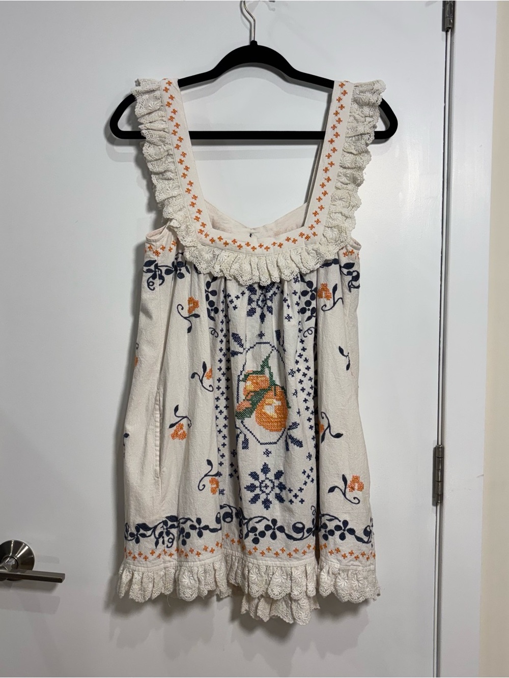 Free People Bali Main Squeeze Mini Dress XS Embroidered Boho Cotton Cottagecore - Picture 6 of 10